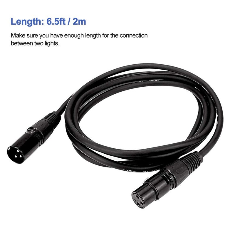WorldLite 6.5ft DMX Cable, 10PCS 2m DMX Signal Cables Signal Wires, 3-Pin XLR Male to Female Stage Light Cable with Metal connectors, Connection for DMX512 Stage & DJ Lighting fixtures - Image 2